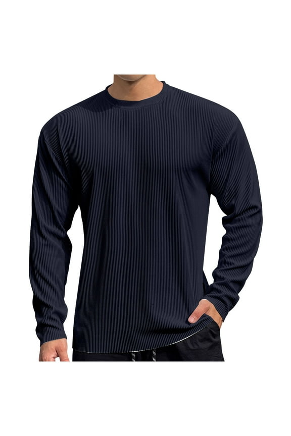 Men's Long Sleeve Shirts Ribbed Pullover Sweater Sim Fit Thermal Tops Crew Neck Solid Color Stretchy Undershirts