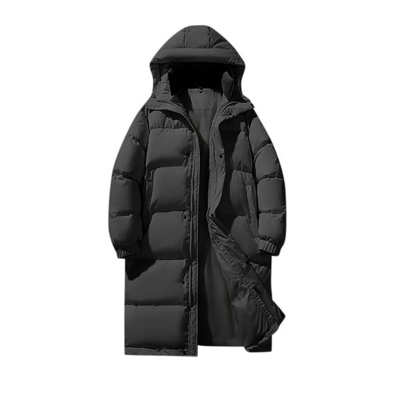 YYDGH Men's Long Winter Coats Warm Quilted Padded Jackets with Pockets Big and Tall Winter Hooded Outerwear Overcoat Dark Gray S
