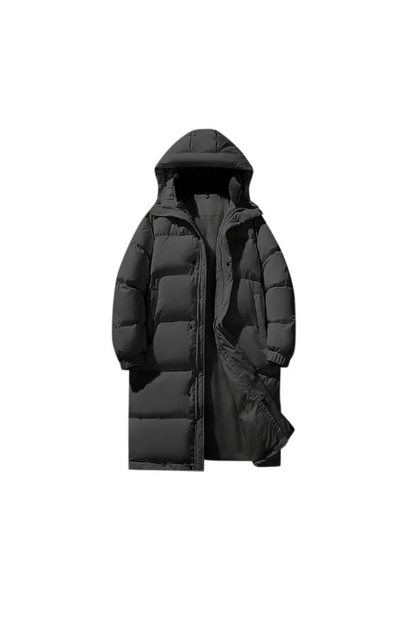 Men's Long Winter Coats Warm Quilted Padded Jackets with Pockets Big and Tall Winter Hooded Outerwear Overcoat Dark Gray S