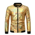 thumbnail image 1 of YYDGH Men's Metallic Bomber Jacket 70s Disco Varsity Jacket Zip Up Party Baseball Coats Gold S, 1 of 7