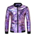 thumbnail image 1 of YYDGH Men's Metallic Bomber Jacket 70s Disco Varsity Jacket Zip Up Party Baseball Coats Purple XL, 1 of 4