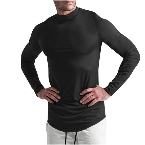 YYDGH Men's Mock Neck Long Sleeve T Shirts Casual Compression Shirts Workout Gym Running Thermal Athletic Baselayer Tops Black XL