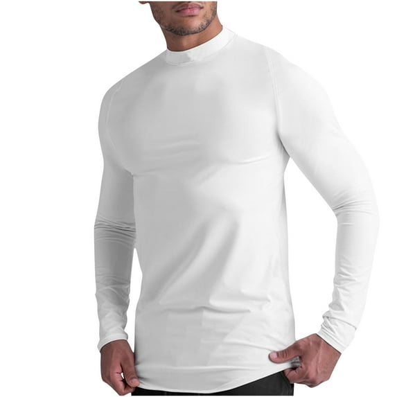 YYDGH Men's Mock Neck Long Sleeve T Shirts Casual Compression Shirts Workout Gym Running Thermal Athletic Baselayer Tops White L