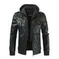 thumbnail image 1 of YYDGH Men's Motorcycle Jacket Casual Hooded PU Faux Leather Bomber Jacket with Removable Hood(Black,M), 1 of 9