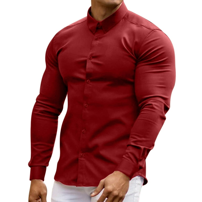 Mens red dress sales shirt slim fit