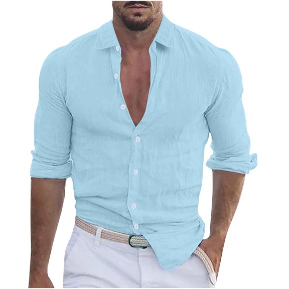 YYDGH Men's Muscle Fit Dress Shirt Long Sleeve Button Up Shirts Solid Color Business Shirts Trendy Work Tops