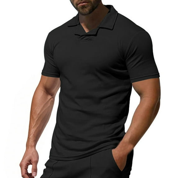 YYDGH Men's Muscle V Neck Polo Shirts Moisture Wicking Breathable Golf Shirts Casual Short Sleeve Outdoor Athletic Tee Shirts