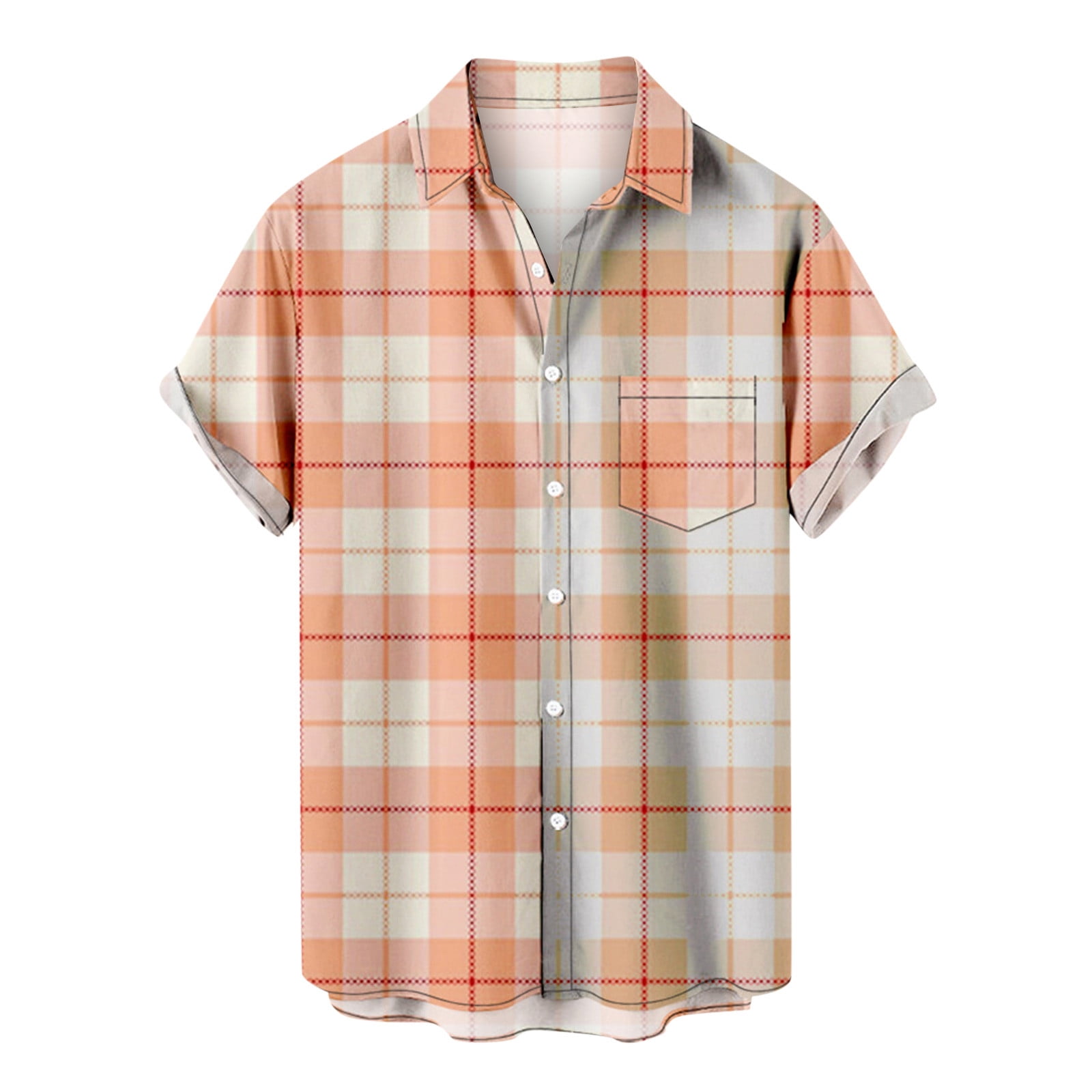 YYDGH Men's Plaid Dress Shirt Classic Fit Casual Short Sleeve Button Down  Shirts with Pocket Orange L 