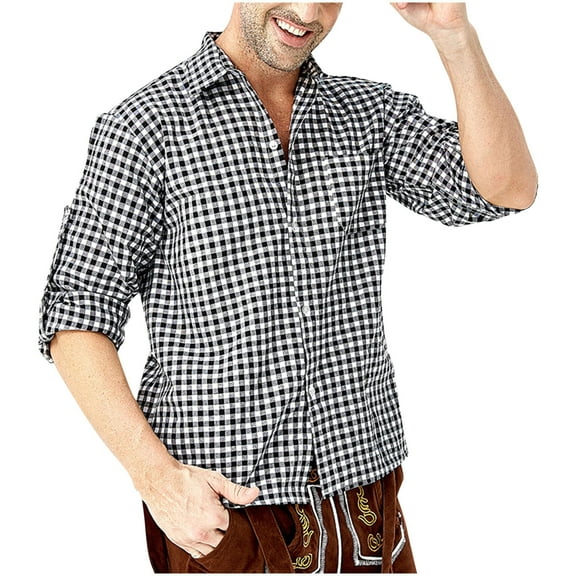 YYDGH Men's Plaid Shirt Button Down Long Sleeves Dress Gingham Checkered Shirts Black XL