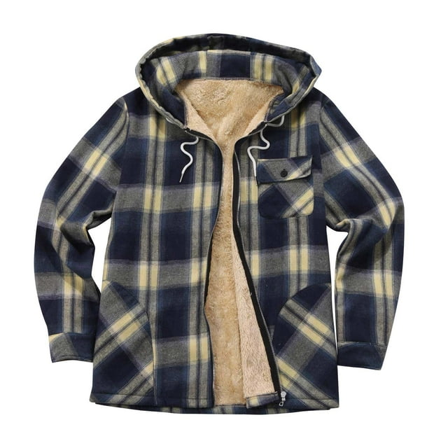 YYDGH Men's Plaid Shirt Jacket Fleece Lined Coat Full Zip Up Hooded ...