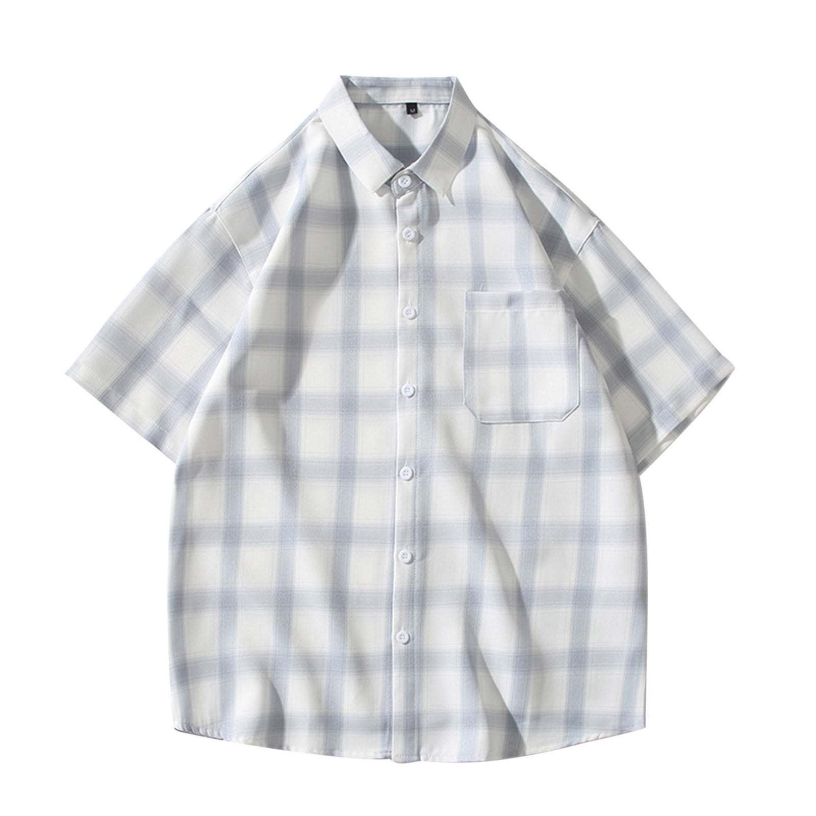 YYDGH Men's Plaid Short Sleeve Button Down Shirts Casual Cotton Classic  Dress Shirts with Pocket Blue 4XL 
