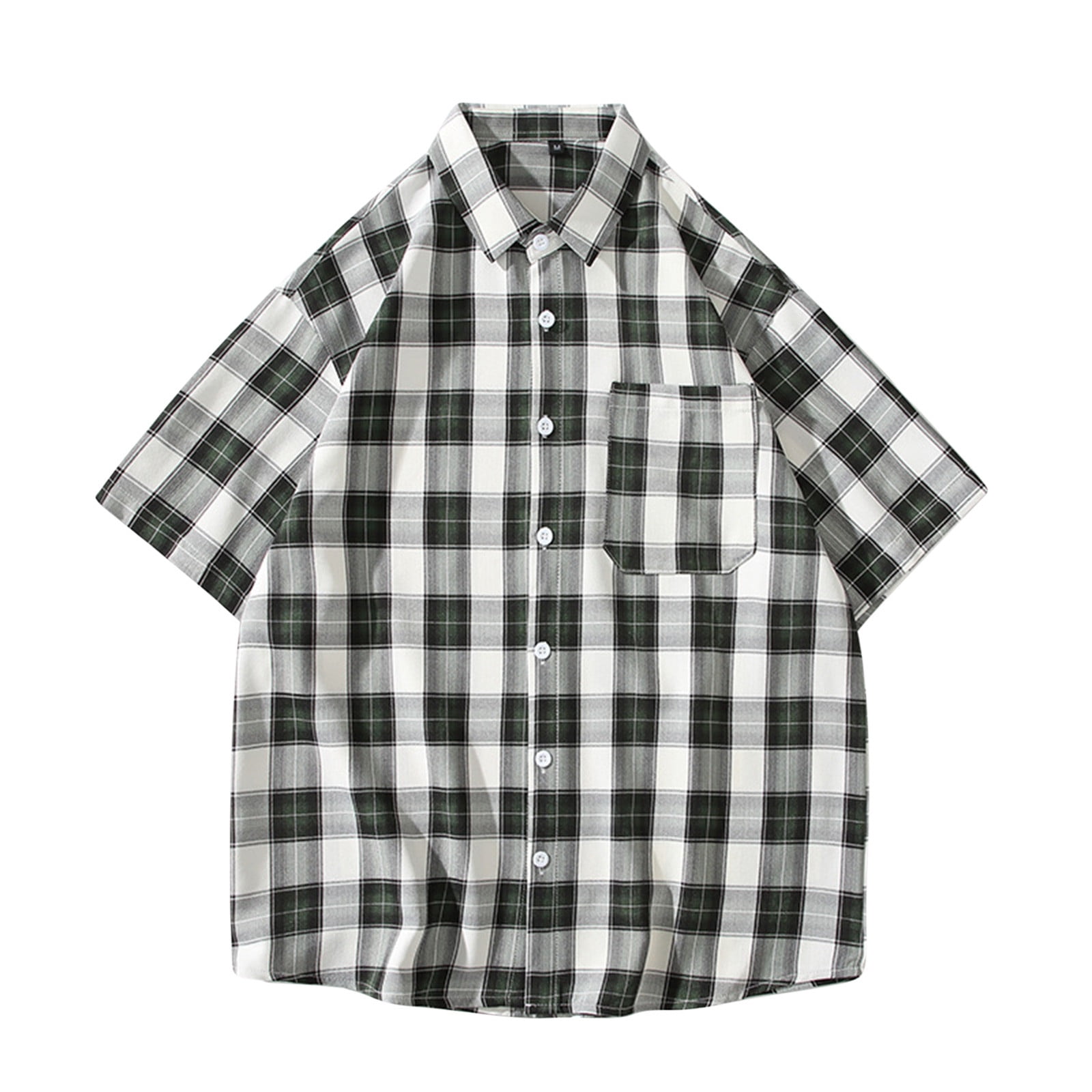 YYDGH Men's Plaid Dress Shirt Classic Fit Casual Short Sleeve Button Down  Shirts with Pocket Gray L
