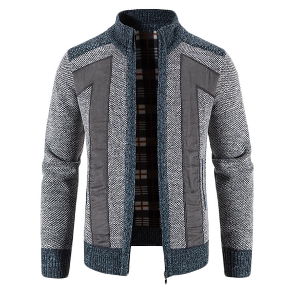YYDGH Men's Plus Size Cardigan Sweaters Stand Collar Full Zip Up Slim Fit Cable Knit Sweater Casual Sweater Winter Warm with Pockets Gray L