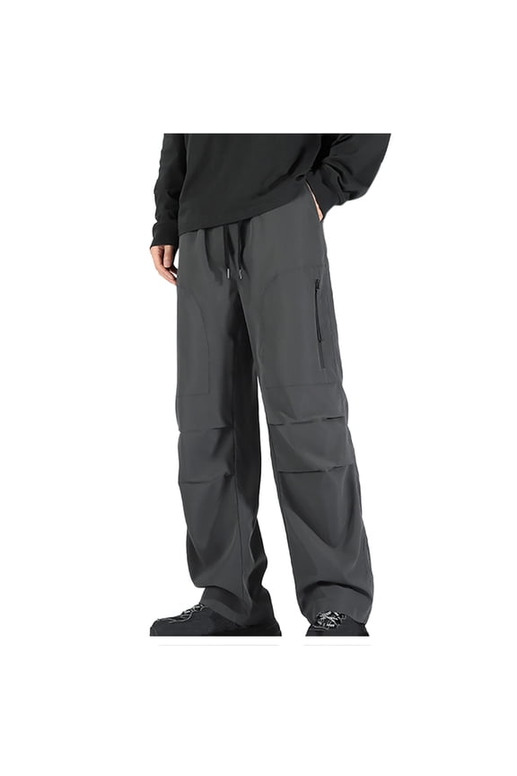 Men's Plus Size Cargo Pants Drawstring Outdoor Hiking Lounge Sweatpants Wide Leg Workout Trousers with Multi Pockets