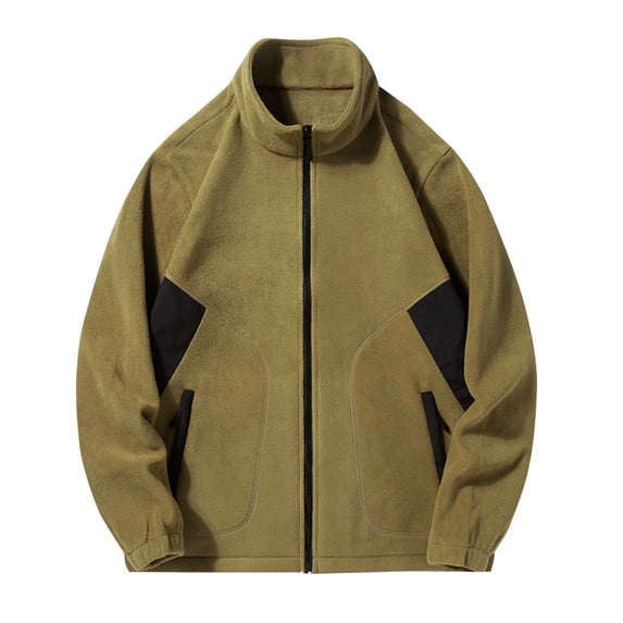 YYDGH Men's Polar Fleece Jacket Lightweight Full Zip Jackets Outdoor Hiking Casual Soft Warm Coat With Pockets Gold 3XL