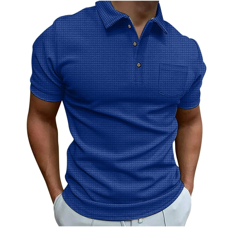 YYDGH Men\'s Sports Polo Pocket Blend Short with Shirts Athletic S Polo Shirts Sleeve Shirts Cotton Blue