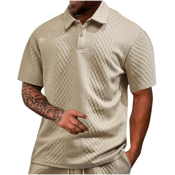YYDGH Men's Polo Shirts Casual Short Sleeve Textured Knit Shirts Lightweight Summer Lapel Button Solid Color Tops