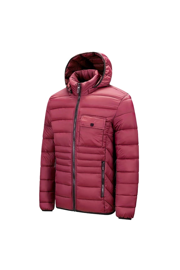 Men's Puffer Jacket Lightweight Hooded Waterproof Packable Windproof Outerwear Winter Puffy Jackets Coat Red M