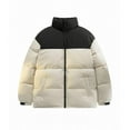thumbnail image 1 of YYDGH Men's Puffer Jacket Stand Collar Zipper Coat with Pockets Retro Bubble Outerwear for Winter Colorblocked Warm Tops Beige M, 1 of 3