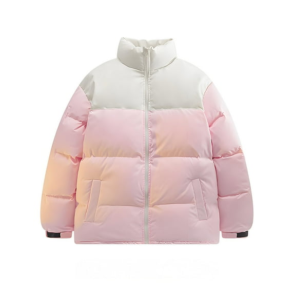 YYDGH Men's Puffer Jacket Stand Collar Zipper Coat with Pockets Retro Bubble Outerwear for Winter Colorblocked Warm Tops Pink M