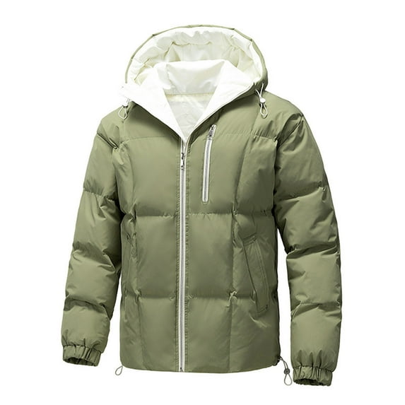 YYDGH Men's Puffer Jacket with Hood Padded Thickened Warm Winter Quilted Down Coats Outdoor Ski Outerwear Green XXL