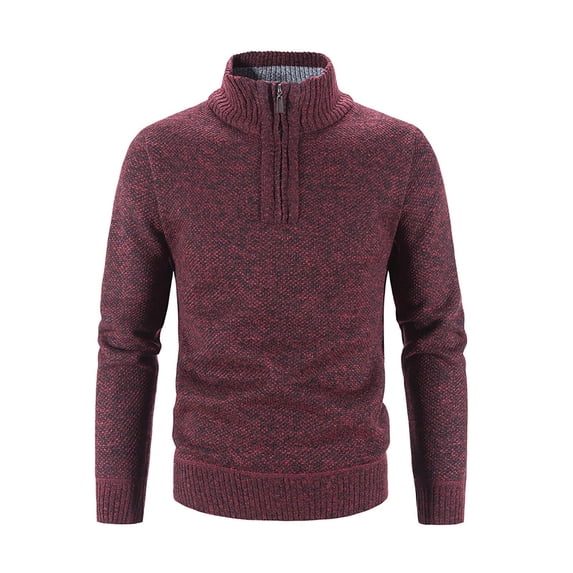 YYDGH Men's Quarter Zip Up Pullover Sweater Mock Neck Long Sleeve Knit Sweaters Casual Slim Fit Winter Thermal Pullover Tops Red XL