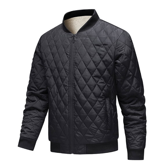 YYDGH Men's Quilted Down Jacket Stand Collar Bomber Puffer Jacket Windbreaker Lightweight Thicken Warm Winter Coat Outerwear Black S