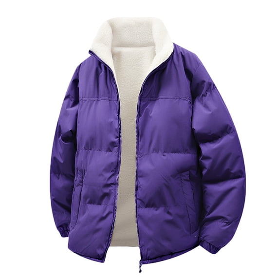 YYDGH Men's Sherpa Fleece Lined Quilted Jackets Winter Warm Thick Stand Collar Coat Cold Weather Thermal Jacket Purple M