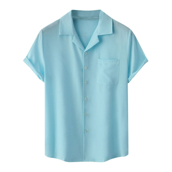 YYDGH Men's Short Sleeve Button Up Shirts Summer Casual Pocket Beach Shirts Blue XL
