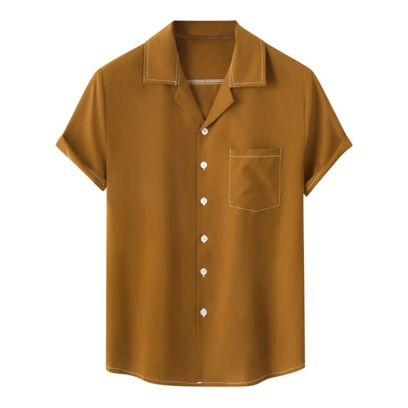 YYDGH Men's Short Sleeve Button Up Shirts Summer Casual Pocket Beach Shirts Brown L