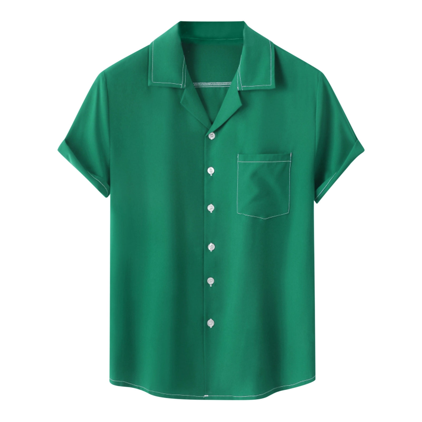 Huk Fishing Shirts For Men Green Tops for Men Men's Plus Size Shirts Solid  Color Short Sleeve T-Shirts Button-Up Shirts Cotton tshirts for Men  Button-Down Shirts,Green,S 