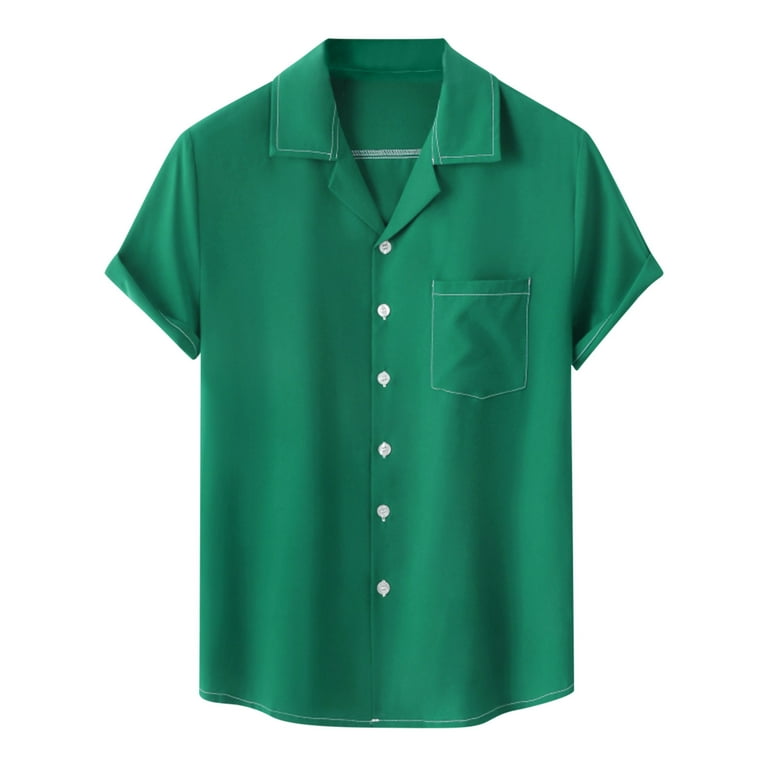 YYDGH Men's Short Sleeve Button Up Shirts Summer Casual Pocket Beach Shirts  Green XXXL