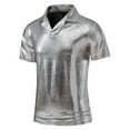 thumbnail image 1 of YYDGH Men's Short Sleeve Collared Metallic Shirts Lapel V-Neck Reflective Sequin Shiny Disco Tops, 1 of 9