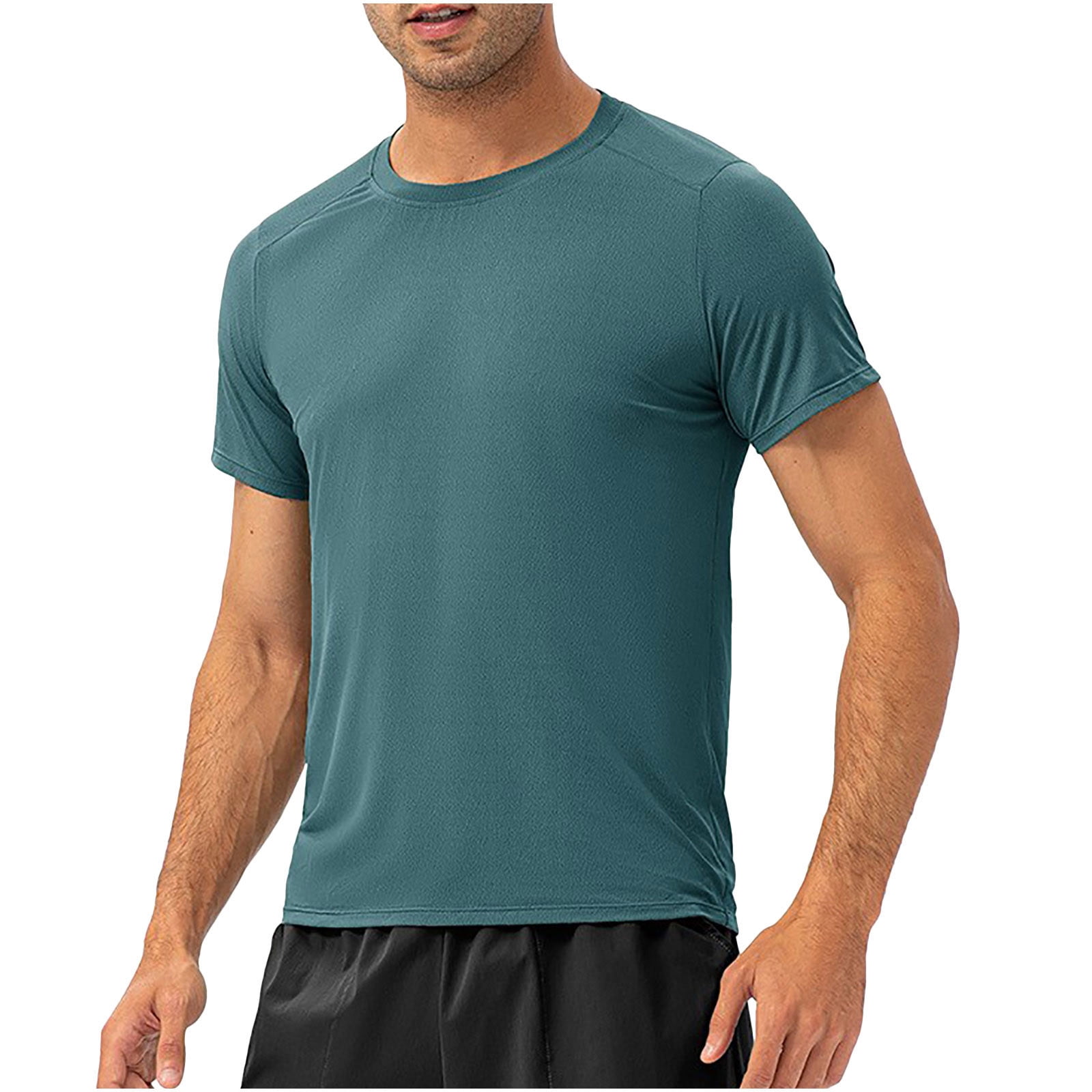YYDGH Men's Short Sleeve Running T Shirt Casual Breathable Fitness Round  Neck Shirt Solid Loose Fit Outdoor Athletic Top(Blue,XL)