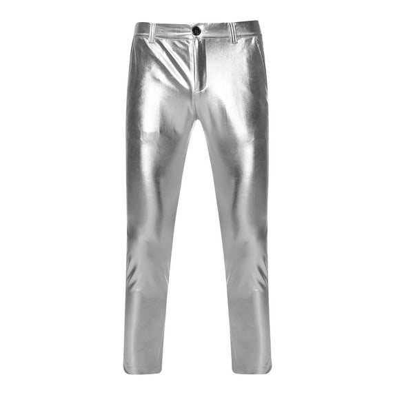 YYDGH Men's Skinny Shiny Gold Coated Metallic Pants Night Club Suit Pants Stage Perform Singer Disco Straight Leg Trousers
