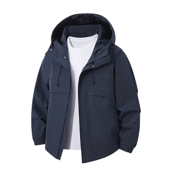 YYDGH Men's Softshell Jacket Lightweight Waterproof Hooded Insulated Rain Jacket Windbreaker for Hiking & Travel Navy Blue 3XL