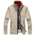 thumbnail image 1 of YYDGH Men's Stand Collar Cardigans Slim Fit Full Zipper Knit Sweater Casual Long Sleeve Plaid Jacket with Pockets Khaki L, 1 of 6