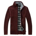 thumbnail image 1 of YYDGH Men's Stand Collar Cardigans Slim Fit Full Zipper Knit Sweater Casual Long Sleeve Plaid Jacket with Pockets Wine XXL, 1 of 9
