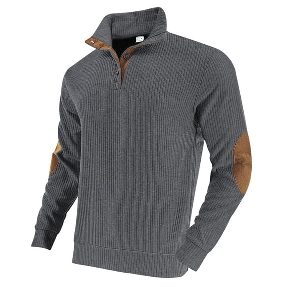 YYDGH Men's Stand Collar Sweatshirt Vintage Fleece Long Sleeve Button Up Pullover Tops Casual Cable Knit Fall Polo Sweaters Dark Gray 3XL