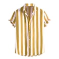 thumbnail image 1 of YYDGH Men's Striped Button Down Shirts Casual Short Sleeve Hawaiian Summer Beach Shirt Yellow S, 1 of 4