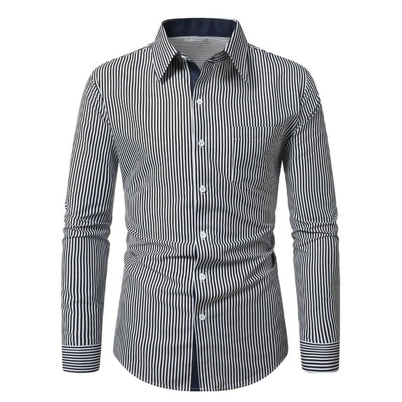 YYDGH Men's Striped Button Down Shirts Long Sleeve Dress Shirts Regular Fit Formal Bussiness Casual Work Shirt