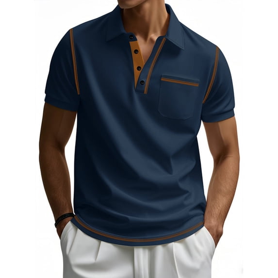 YYDGH Men's Summer Polo Shirts Lapel V Neck Short Sleeve Tees Casual Solid Color Trendy Button Collared Slim Fit Tops Pocket