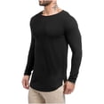 thumbnail image 1 of YYDGH Men's T Shirts Long Sleeve Crew Neck Cotton Shirt Stretch Casual Curved Hem Loose Fit Solid Color Hipster Tops, 1 of 3