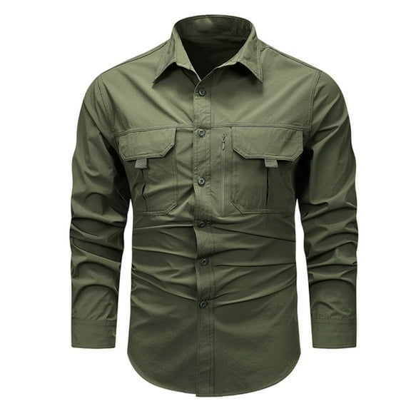 YYDGH Men's Tactical Shirts Sun Protection Breathable Cotton Casual Long Sleeve Button Shirts with Pockets Hiking Fishing Work Shirt