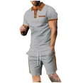 thumbnail image 1 of YYDGH Men's Two Piece Set Waffle Knit Button Polo Shirt and Elastic Waist Drawstring Shorts Casual Tracksuit Loose Fit Solid Summer Outfits, 1 of 8