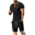 thumbnail image 1 of YYDGH Men's Two Piece Set Waffle Knit Button Polo Shirt and Elastic Waist Drawstring Shorts Casual Tracksuit Loose Fit Solid Summer Outfits, 1 of 8