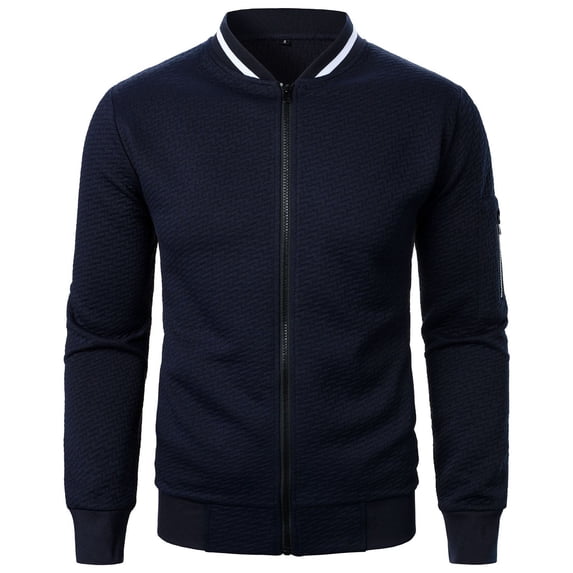 YYDGH Men's Waffle Bomber Jacket Full Zip Up Long Sleeve Jackets Casual Lightweight Coat with Pockets Navy Blue L