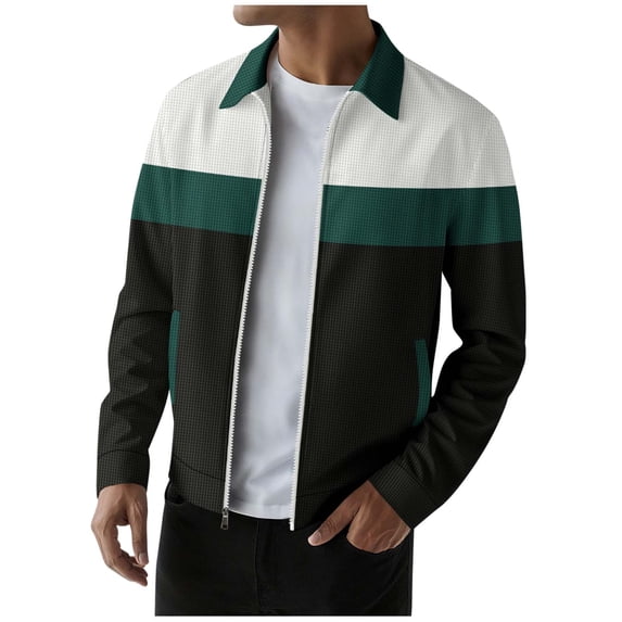 YYDGH Men's Waffle Lightweight Jacket Full Zip UP Color Block Sweatshirt Jackets Casual Long Sleeve Golf Jackets Outerwear Green XXL