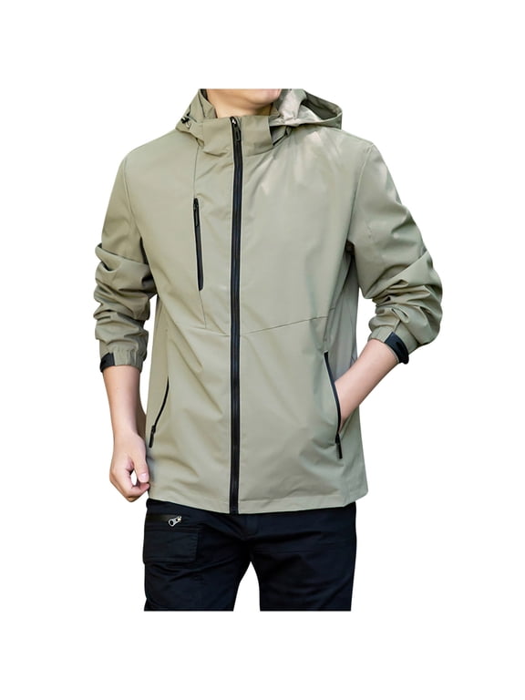 Men's Waterproof Rain Jacket Lightweight Windbreaker Rain Jacket Casual Zip Up Sportswear Coats with Pockets