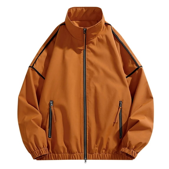 YYDGH Men's Waterproof Stand Collar Jackets Windbreaker Outdoor Hiking Coat Sportswear Loose Casual Zipper Jacket Orange 3XL